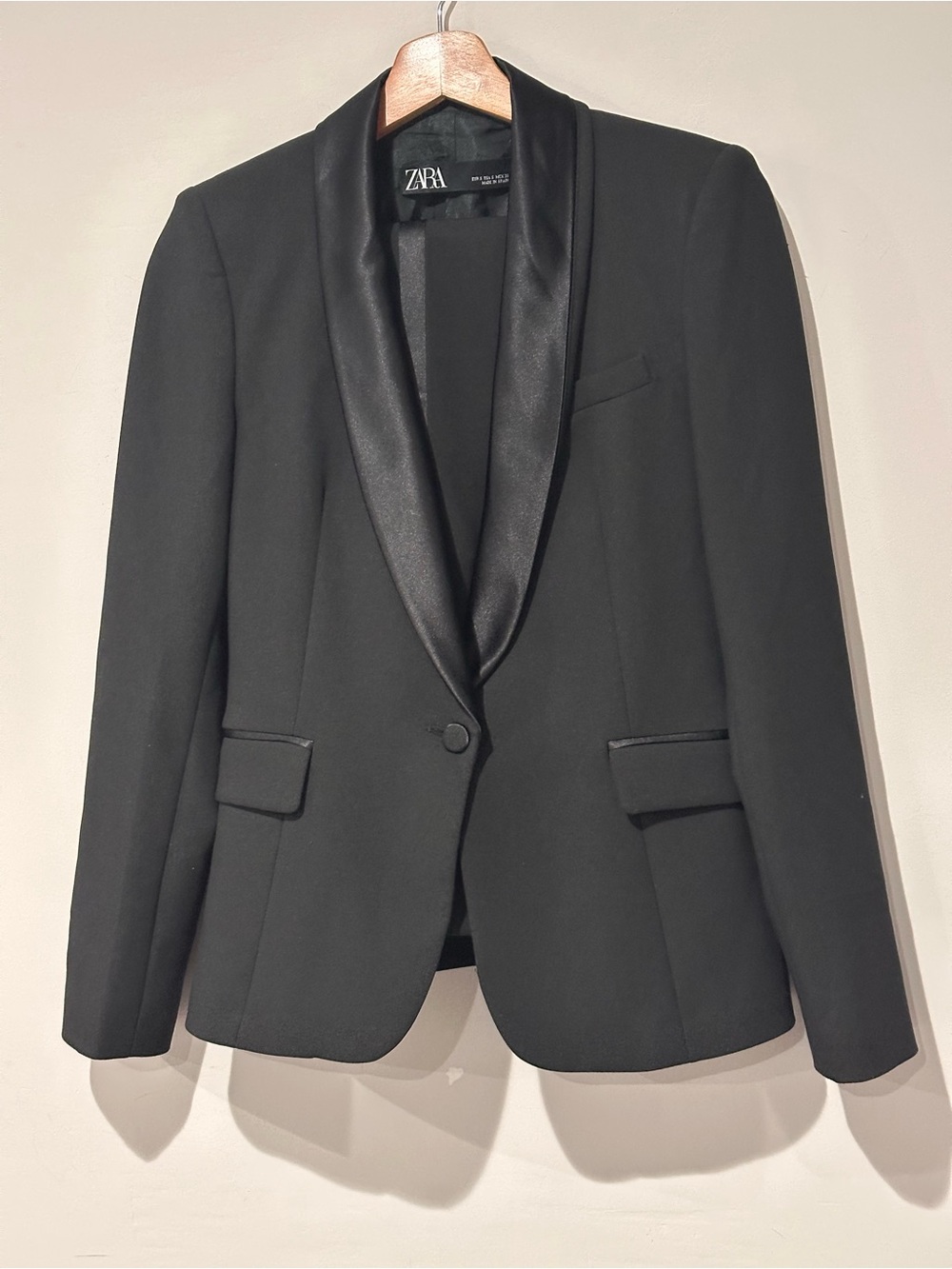 Zara Women’s Black Tuxedo Suit Set Blazer S Pants Satin Trim XS Formal - Picture 4 of 13